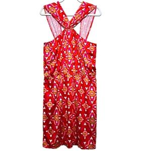 MudPie Leila Red Gold Sundress Fanshell Dress, L‎ (12-14) Crisscross Halter NWOT